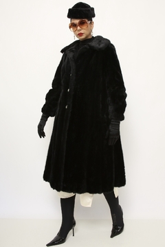 Casaco preto pelo longo vintage sintetico - loja online