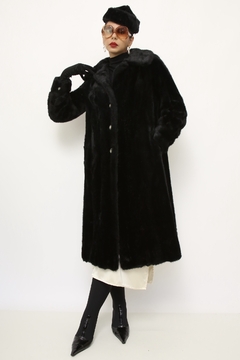 Casaco preto pelo longo vintage sintetico - comprar online