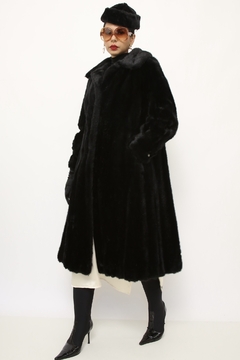 Casaco preto pelo longo vintage sintetico