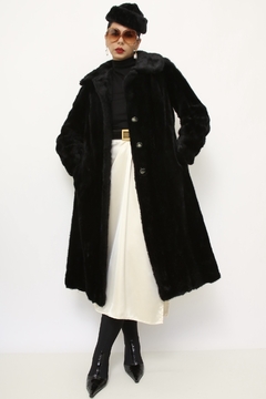 Casaco preto pelo longo vintage sintetico - loja online