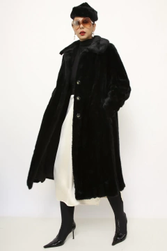 Casaco preto pelo longo vintage sintetico - loja online