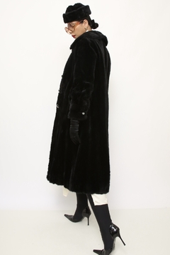 Casaco preto pelo longo vintage sintetico - comprar online