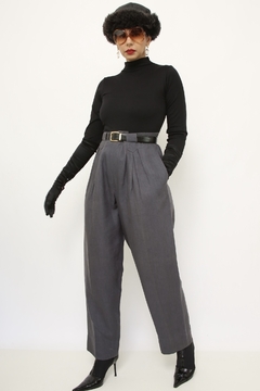 Calça cinza cintura alta alfaiataria vintage - comprar online