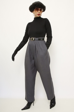 Calça cinza cintura alta alfaiataria vintage - comprar online
