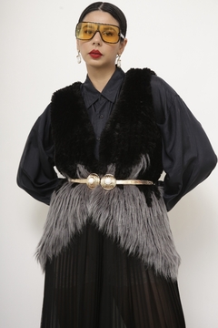 Colete pelo preto com cinza vintage - comprar online