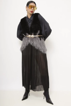 Colete pelo preto com cinza vintage - Capichó Brechó