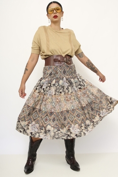 Saia vintage estampada midi verde - comprar online