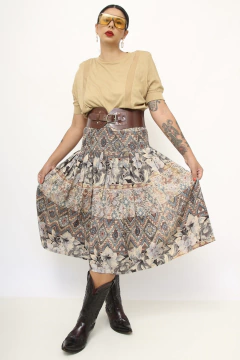 Saia vintage estampada midi verde