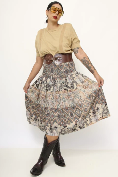 Saia vintage estampada midi verde - comprar online