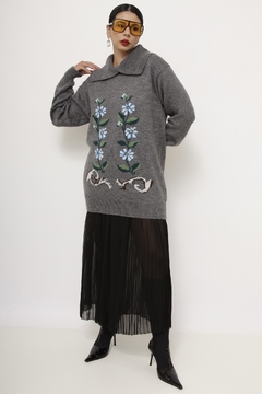 Pulover cinza flores vintage - loja online