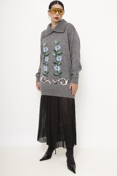 Pulover cinza flores vintage