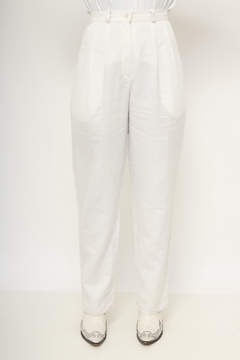 Calça branca linho viscose cintura alta - Capichó Brechó