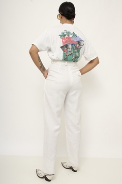 Calça branca linho viscose cintura alta - comprar online