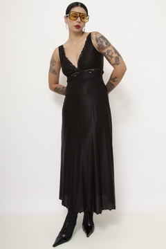 Camisola longa preta renda vintage - comprar online