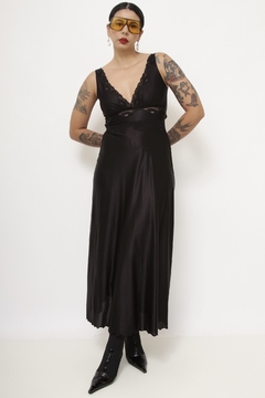 Camisola longa preta renda vintage
