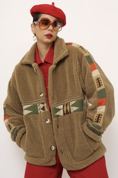 Jaqueta dupla face verde vintage pelego