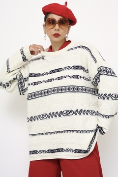 Pulover off white listras azul textura - comprar online