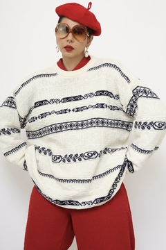 Imagem do Pulover off white listras azul textura