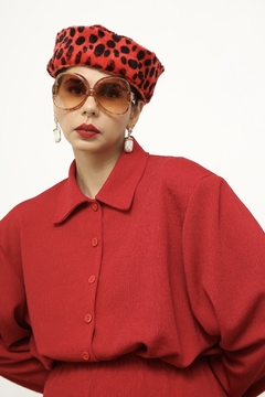 Chapeu pelucia vermelho com preto vintage