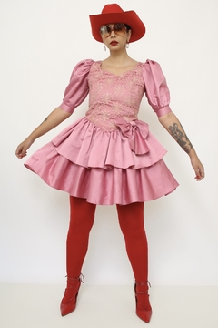 Vestido rosa 80´s laço - comprar online
