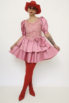 Vestido rosa 80´s laço - Capichó Brechó