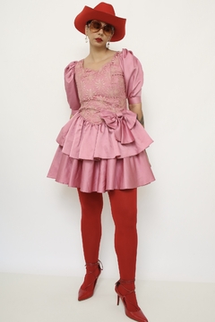 Vestido rosa 80´s laço - loja online