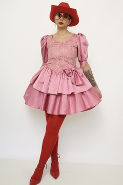 Vestido rosa 80´s laço - loja online