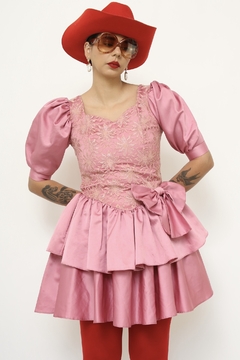 Vestido rosa 80´s laço - Capichó Brechó