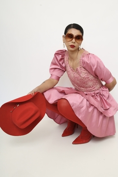 Vestido rosa 80´s laço - comprar online