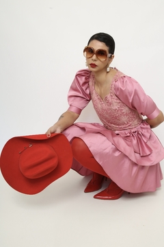 Vestido rosa 80´s laço - comprar online