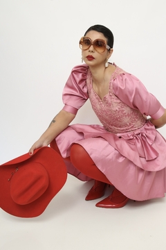 Vestido rosa 80´s laço - loja online