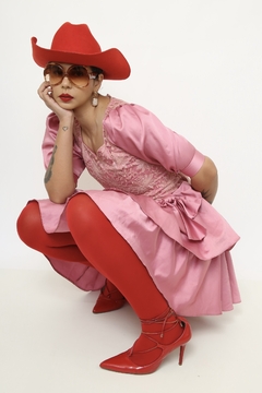 Vestido rosa 80´s laço na internet