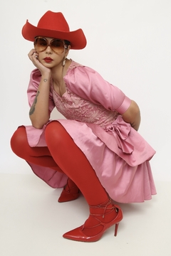 Vestido rosa 80´s laço - Capichó Brechó