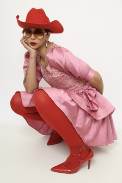 Vestido rosa 80´s laço - comprar online
