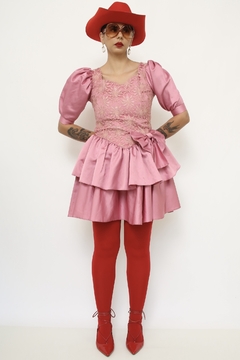 Vestido rosa 80´s laço - Capichó Brechó
