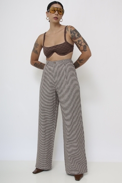 Calça cintura alta vintage xadrez flare - Capichó Brechó