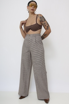 Calça cintura alta vintage xadrez flare - loja online