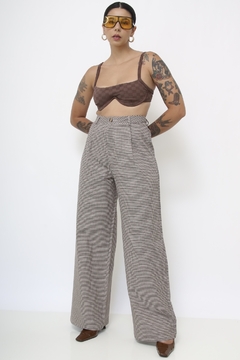 Calça cintura alta vintage xadrez flare - loja online