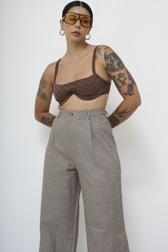 Calça cintura alta vintage xadrez flare - Capichó Brechó