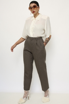 Calça cinza cintura alta alfaiataria vintage - comprar online