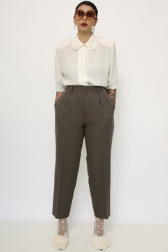 Calça cinza cintura alta alfaiataria vintage - comprar online