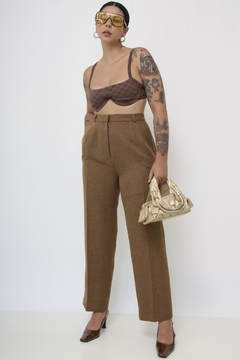 Calça lã vintage marrom cintura alta - comprar online