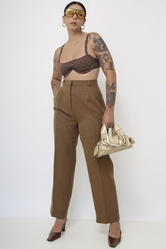 Calça lã vintage marrom cintura alta - Capichó Brechó
