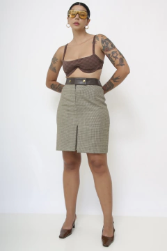 Imagem do Saia xadrez cós couro Daslu