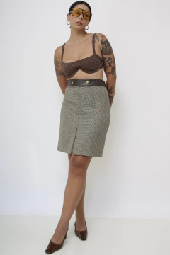 Saia xadrez cós couro Daslu