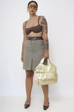 Saia xadrez cós couro Daslu - Capichó Brechó