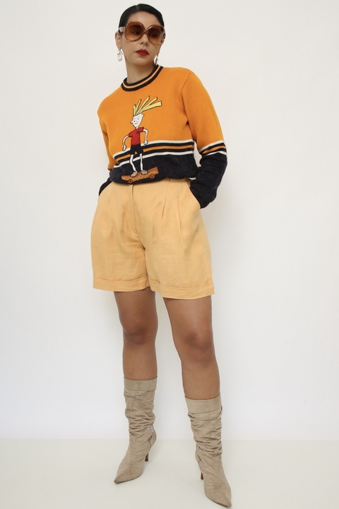 Shorts linho laranja cintura alta