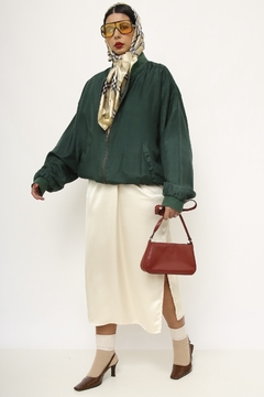 Jaqueta verde 100% seda bomber - loja online