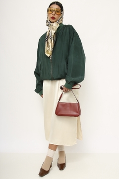 Jaqueta verde 100% seda bomber - comprar online
