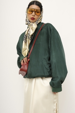 Jaqueta verde 100% seda bomber - comprar online